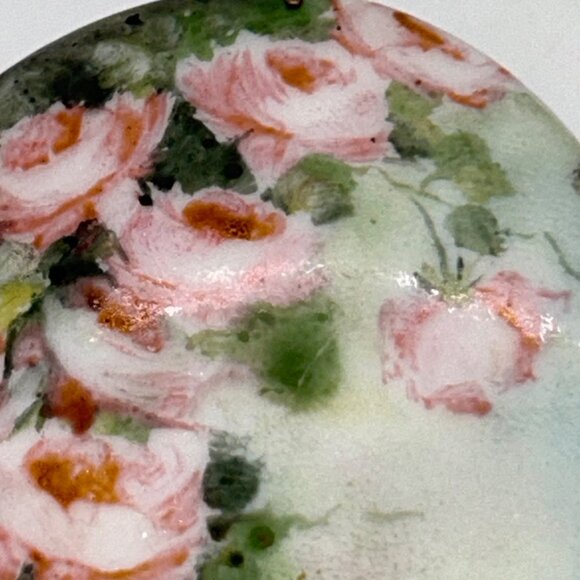 Antique Hand-Painted Porcelain Brooch With Pink Roses C-Clasp Gold-tone - Picture 11 of 15